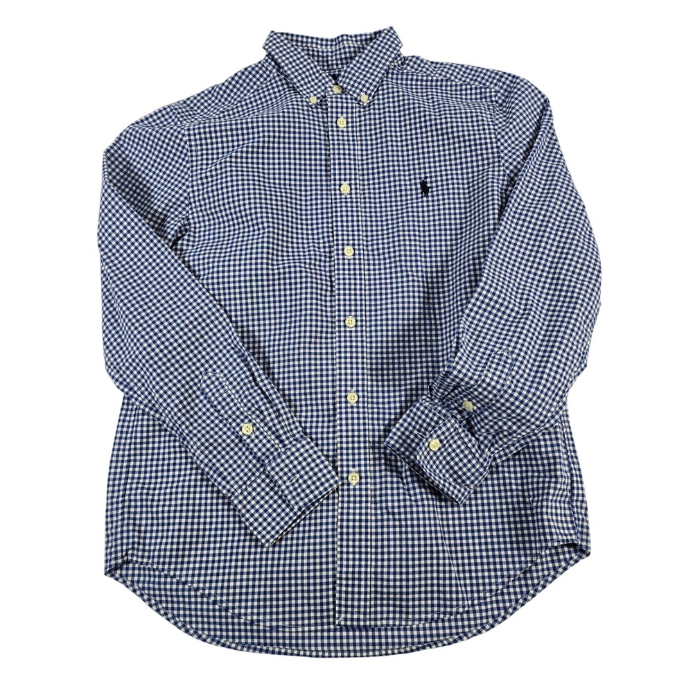 Ralph Lauren Kids Gingham Button Down Shirt Long Sleeve‎ Blue White Size L/6